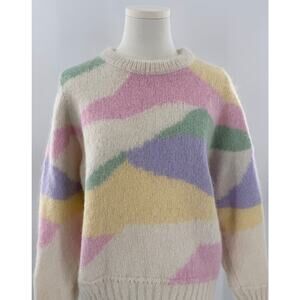 Sezane Dustin Wool Alpaca Abstract Pastel Knit Pullover Jumper M L